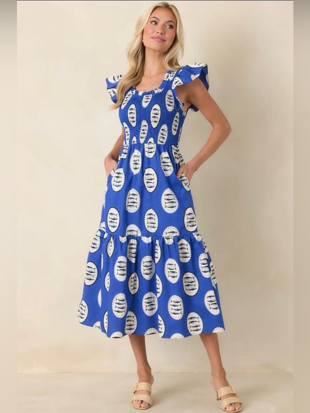 Sugarlips Sardine Sea Smocked Midi Dress
